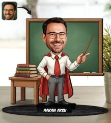 BK Gift Kişiye Özel Erkek Öğretmen Tasarımlı Karikatür Biblo -23, Öğretmene Hediye, Öğretmenler Günü Hediyesi