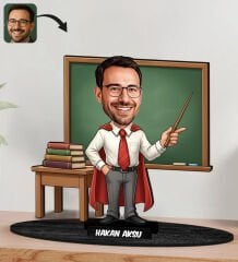 BK Gift Kişiye Özel Erkek Öğretmen Tasarımlı Karikatür Biblo -23, Öğretmene Hediye, Öğretmenler Günü Hediyesi