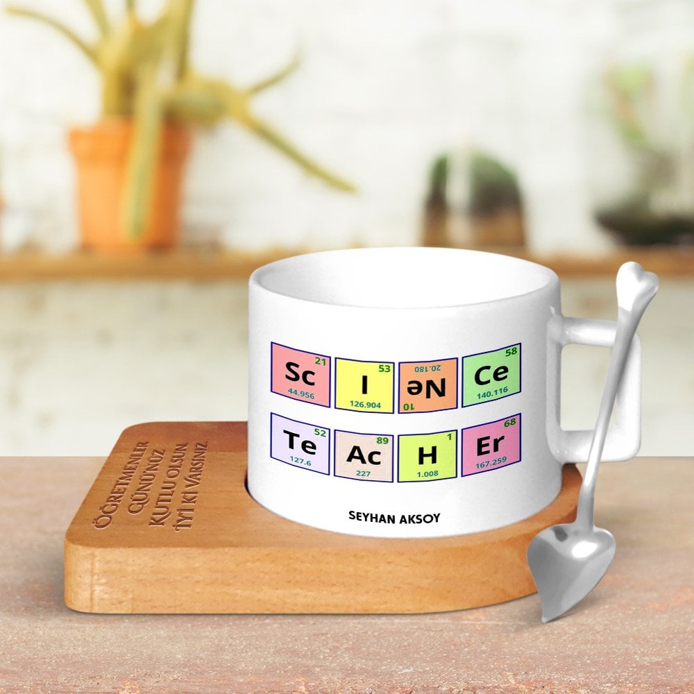 Kişiye Özel Fen Bilimleri Öğretmeni Ahşap Altlıklı Seramik Fincan - 3