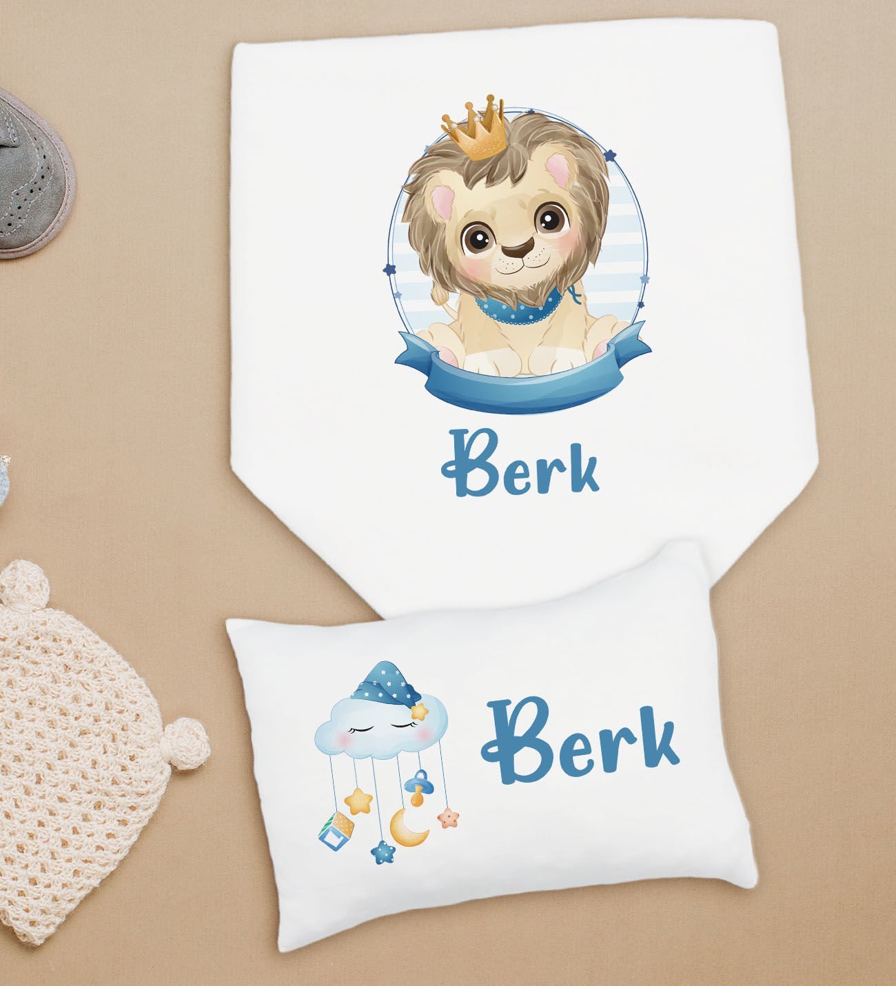 BK Kids Kişiye Özel İsimli Bebek Battaniye ve Yastık Hediye Seti, Yeni Doğan Bebek Hediyesi, Bebek Uyku Seti-8