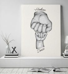 BK Gift Kişiye Özel Baba ve Çocuklar El Tasarımlı Siyah Beyaz Kanvas Tablo-1 50x70, Babaya Hediye, Yeni Doğum Hediyesi