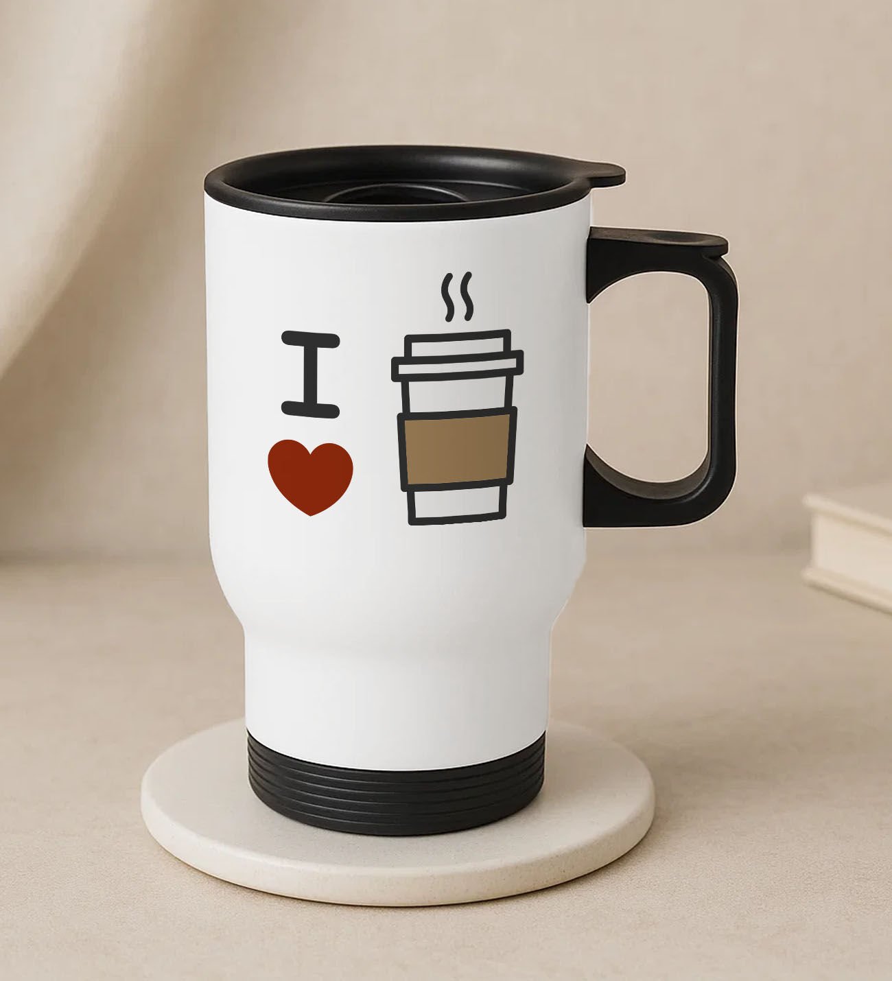 BK Gift Coffee Tasarımlı Kulplu Beyaz Çelik Bardak Termos Mug 450ml-3, Sevgiliye Hediye, Arkadaşa Hediye, Eşe Hediye