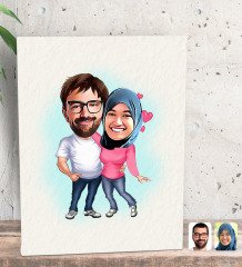 Kişiye Özel Sevgililer Karikatürlü Dekoratif Mini Kanvas Tablo 15x20cm-58
