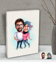 Kişiye Özel Sevgililer Karikatürlü Dekoratif Mini Kanvas Tablo 15x20cm-58