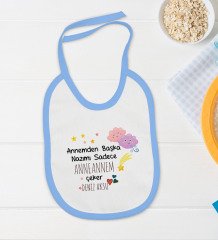 BK Kids Kişiye Özel Anneannem Tasarımlı Mavi Bebek Body Zıbın ve Mama Önlüğü Hediye Seti