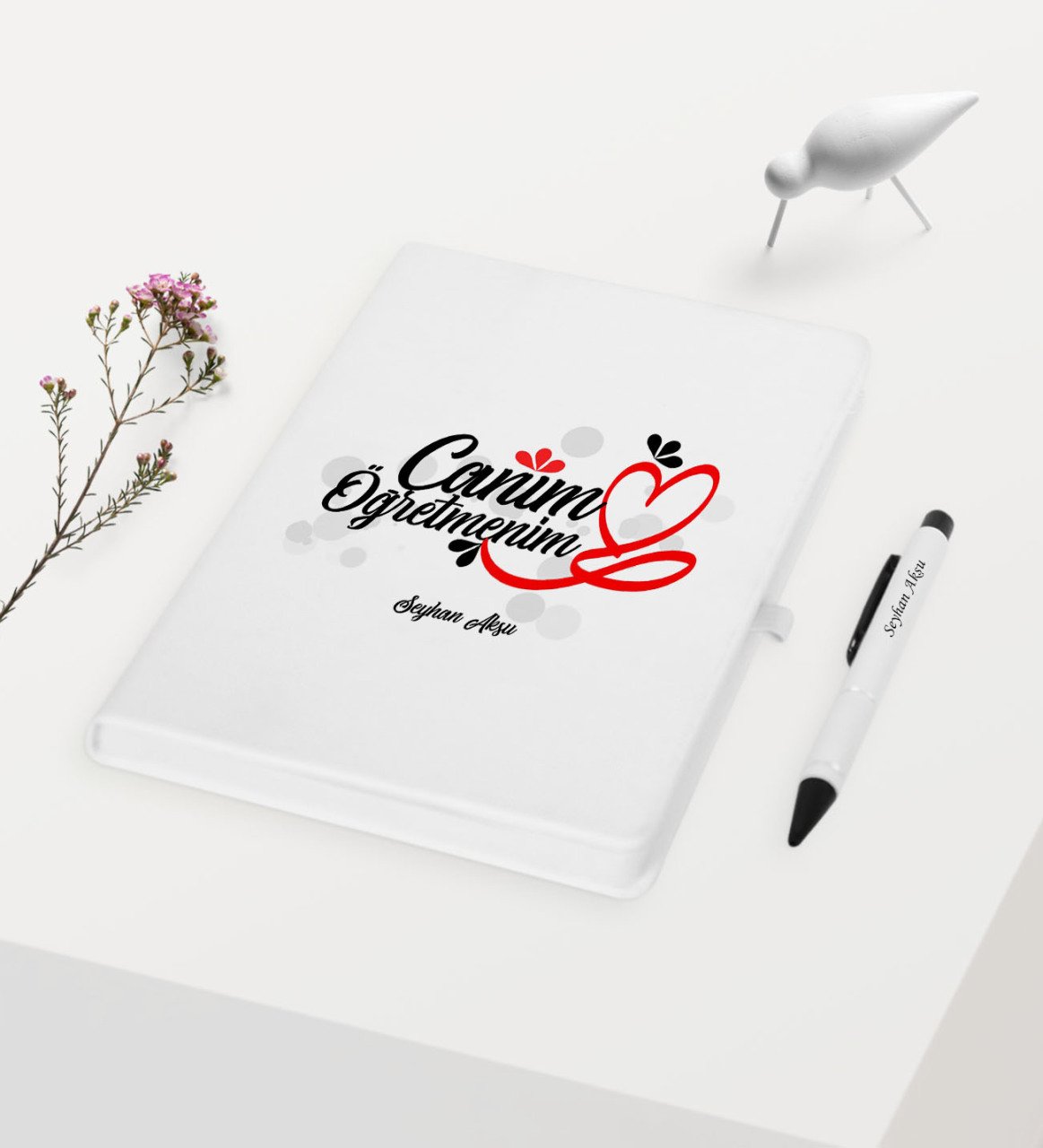 Kişiye Özel Canım Öğretmenim Temalı Beyaz Defter Kalem Hediye Seti - 1