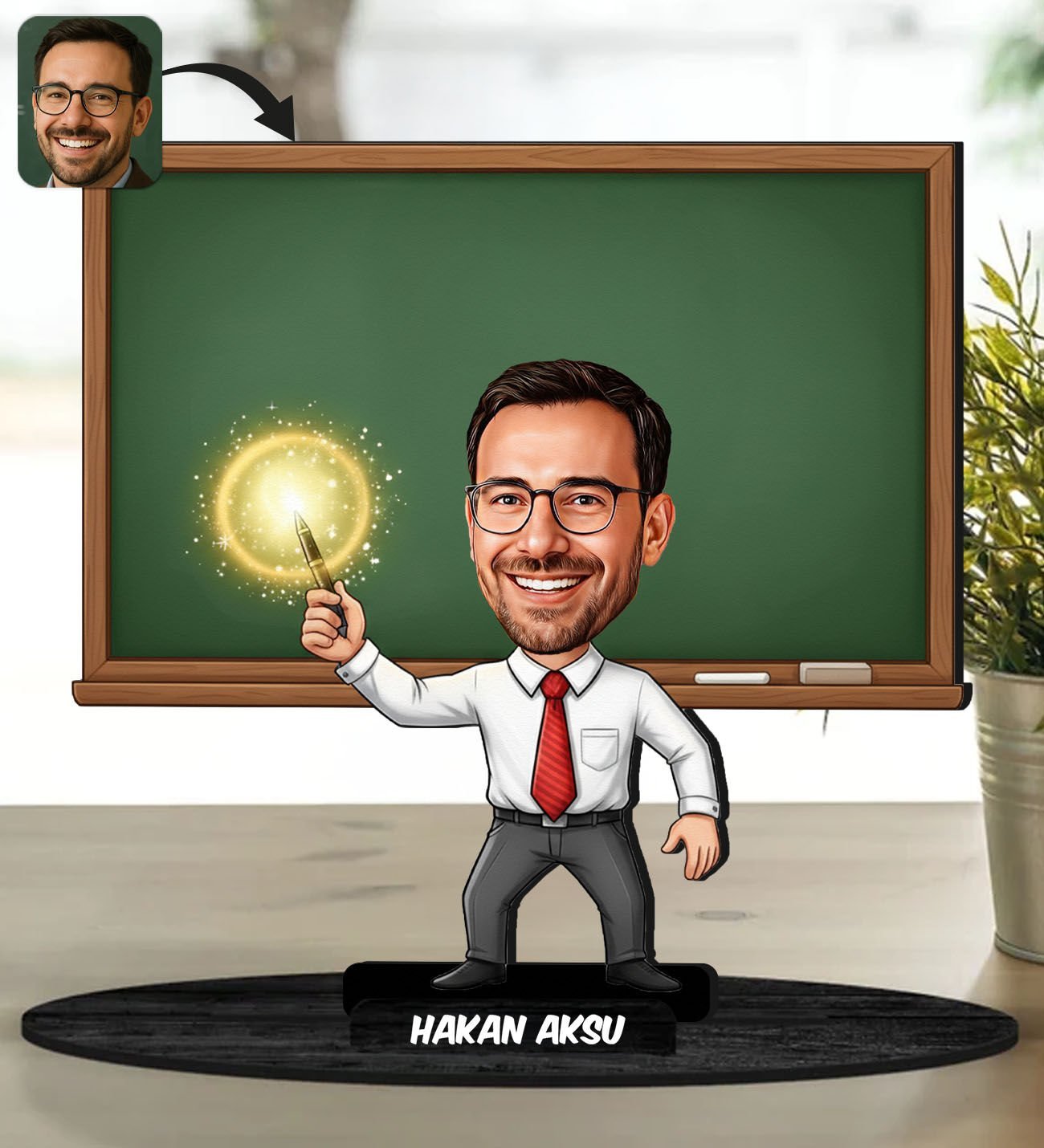 BK Gift Kişiye Özel Erkek Öğretmen Tasarımlı Karikatür Biblo -24, Öğretmene Hediye, Öğretmenler Günü Hediyesi