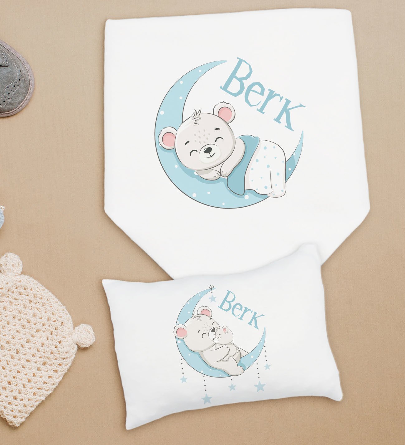 BK Kids Kişiye Özel İsimli Bebek Battaniye ve Yastık Hediye Seti, Yeni Doğan Bebek Hediyesi, Bebek Uyku Seti-9