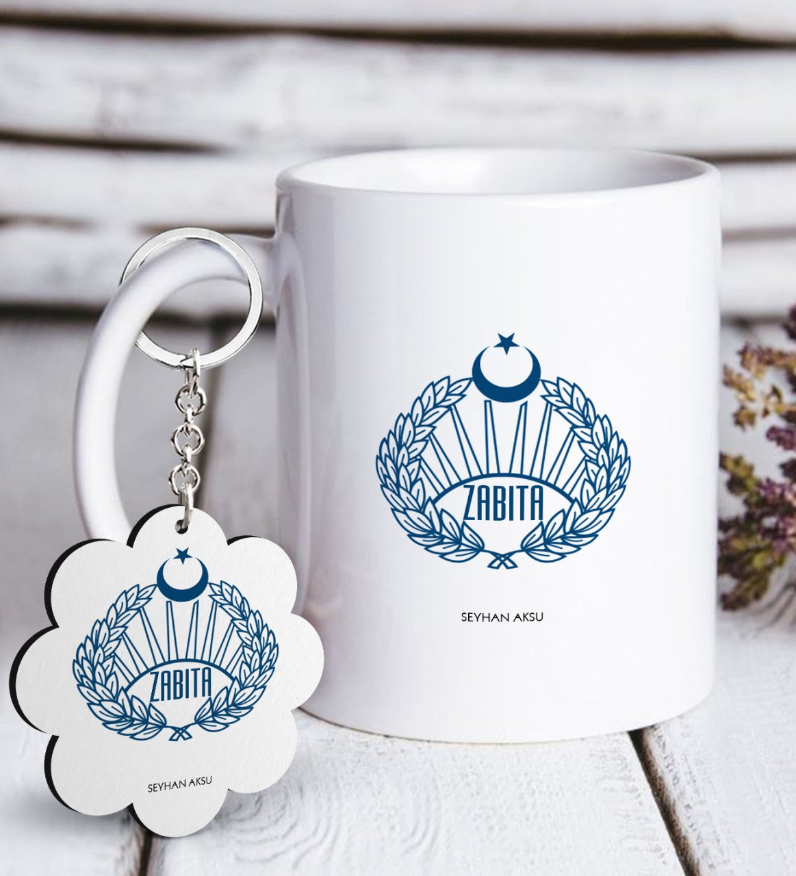 Kişiye Özel Mesleki Zabıta Beyaz Kupa ve Anahtarlık Hediye Seti