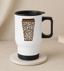 BK Gift Coffee Tasarımlı Kulplu Beyaz Çelik Bardak Termos Mug 450ml-4, Sevgiliye Hediye, Arkadaşa Hediye, Eşe Hediye