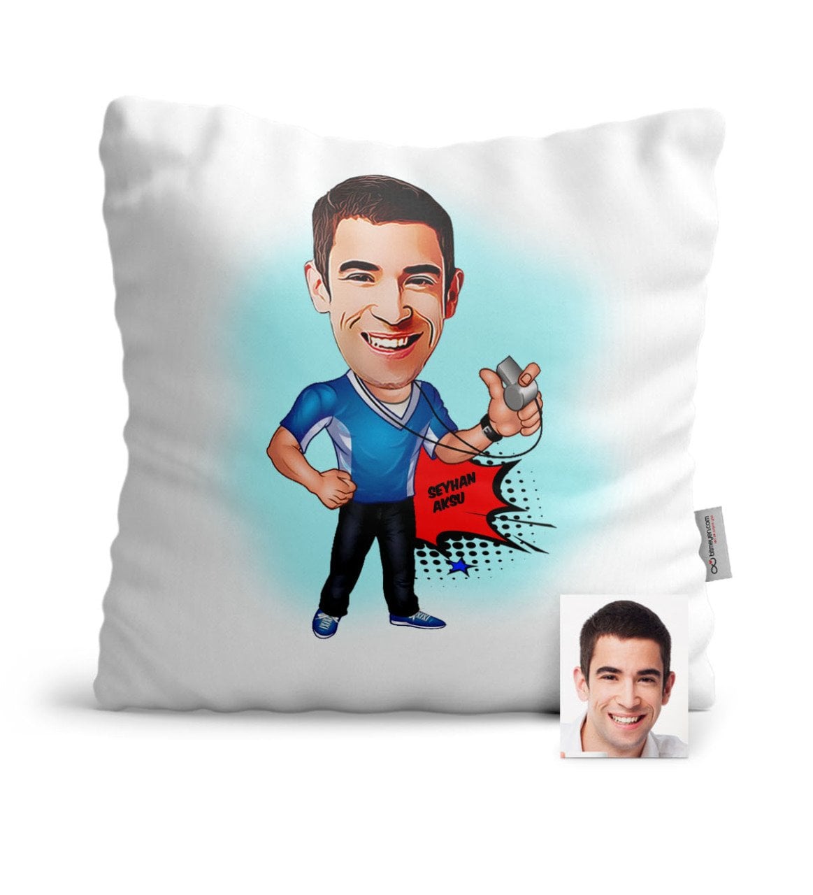 Kişiye Özel Bay Antrenör Karikatür Saten Yastık - 1