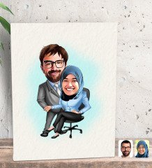 Kişiye Özel Sevgililer Karikatürlü Dekoratif Mini Kanvas Tablo 15x20cm-59