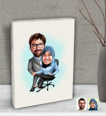Kişiye Özel Sevgililer Karikatürlü Dekoratif Mini Kanvas Tablo 15x20cm-59