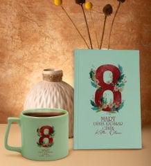 BK Gift 8 Mart Tasarımlı Yeşil Sert Kapaklı Defter ve Middle Kupa Seti, Arkadaşa Hediye, Yeni İş Hediyesi, Doğum Günü Hediyesi-5