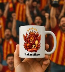 BK Gift Kişiye Özel Sarı Kırmızı 5 Yıldız Aslan Taraftar Tasarımlı Beyaz Kupa Bardak-6, Taraftar Hediyesi, Doğum Günü Hediyesi, Arkadaşa Hediye