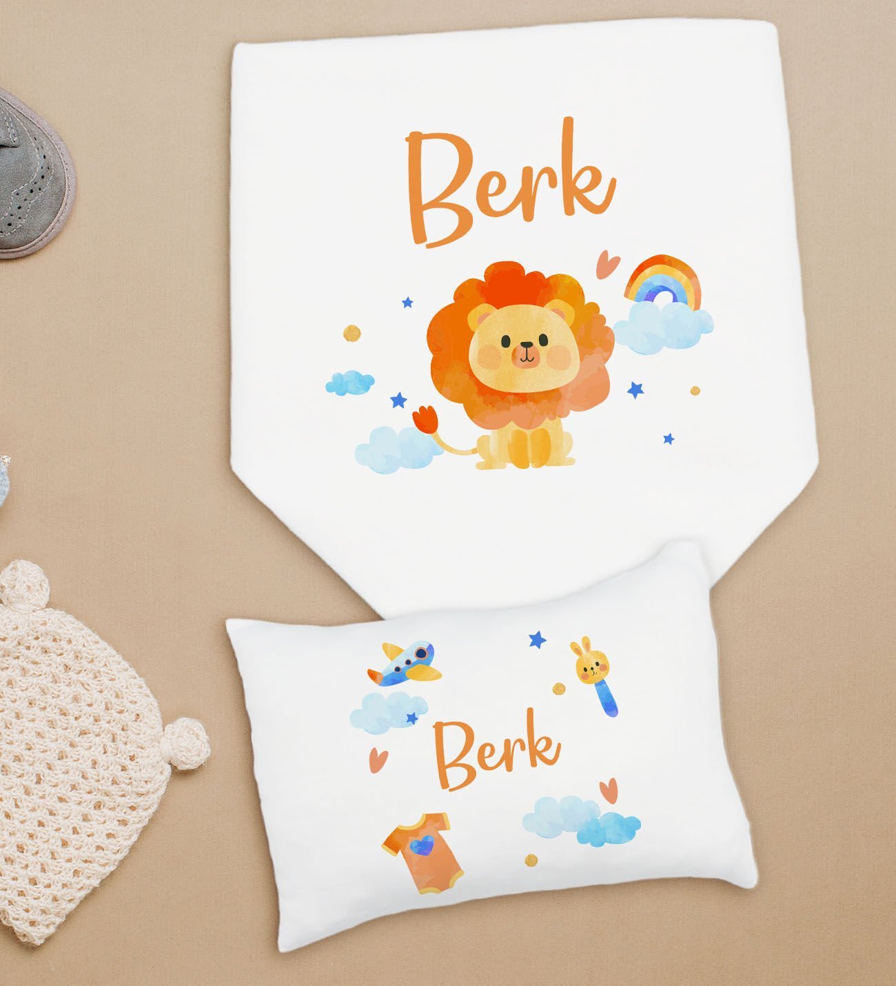 BK Kids Kişiye Özel İsimli Bebek Battaniye ve Yastık Hediye Seti, Yeni Doğan Bebek Hediyesi, Bebek Uyku Seti-10