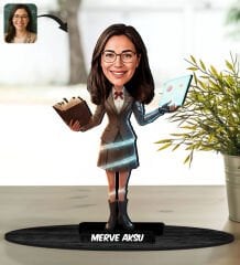 BK Gift Kişiye Özel Kadın Öğretmen Tasarımlı Karikatür Biblo -1, Öğretmene Hediye, Öğretmenler Günü Hediyesi