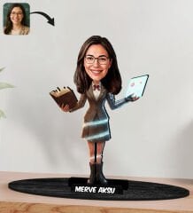 BK Gift Kişiye Özel Kadın Öğretmen Tasarımlı Karikatür Biblo -1, Öğretmene Hediye, Öğretmenler Günü Hediyesi