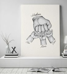 BK Gift Kişiye Özel Baba ve Çocuklar El Tasarımlı Siyah Beyaz Kanvas Tablo-3 50x70, Babaya Hediye, Yeni Doğum Hediyesi