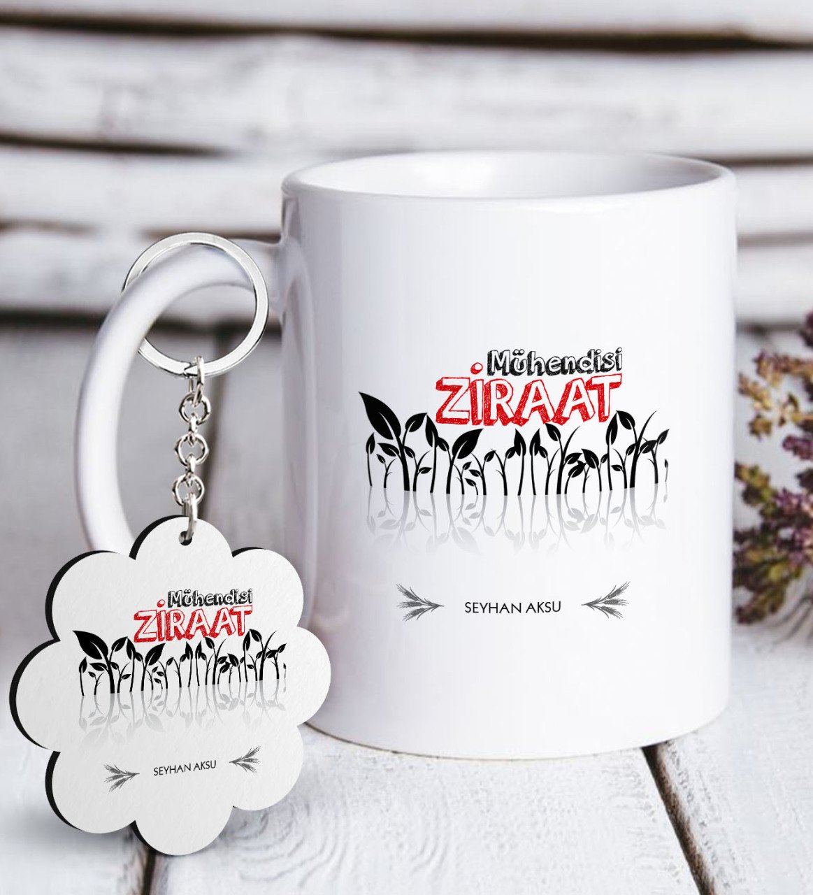 Kişiye Özel Mesleki Ziraat Mühendisi Beyaz Kupa ve Anahtarlık Hediye Seti