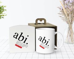 Kişiye Özel Ahşap Kutuda Abi Anlamı Tasarımlı Beyaz Kupa Bardak-1
