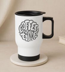 BK Gift Coffee Tasarımlı Kulplu Beyaz Çelik Bardak Termos Mug 450ml-5, Sevgiliye Hediye, Arkadaşa Hediye, Eşe Hediye