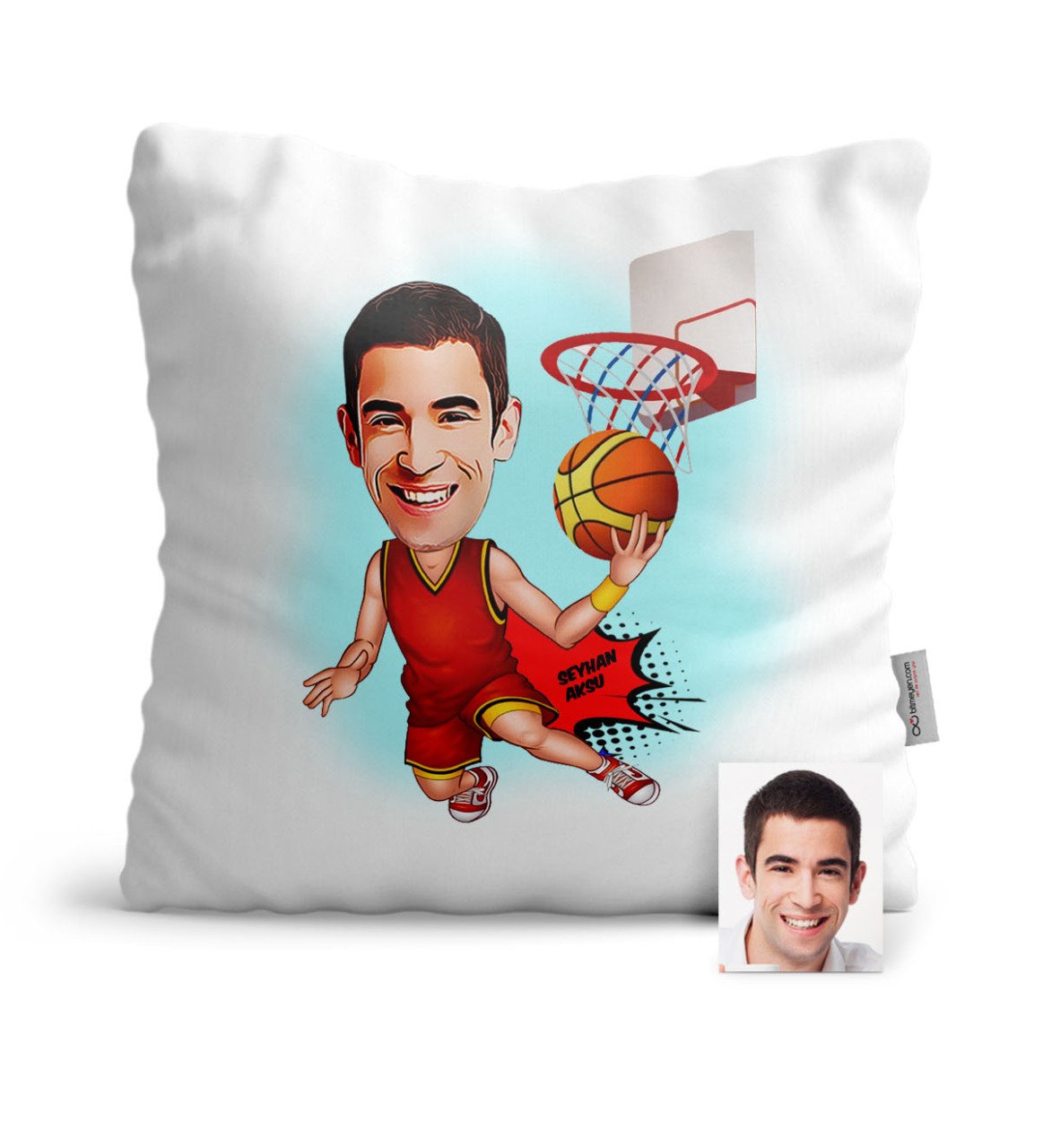 Kişiye Özel Bay Basketbolcu Karikatür Saten Yastık - 1