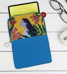 BK Gift Woman Art Tasarımlı Taşınabilir Koruyucu Tablet Kılıfı & Organizer Çanta - Mavi-1