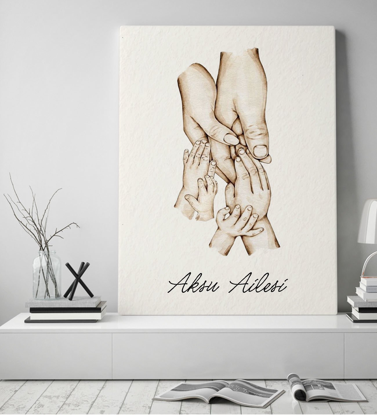 BK Gift Kişiye Özel El Ele Tutuşan Aile Tasarımlı Renkli Kanvas Tablo-1 50x70, Anneye Hediye, Aile Hediyesi