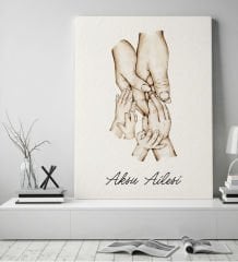 BK Gift Kişiye Özel El Ele Tutuşan Aile Tasarımlı Renkli Kanvas Tablo-1 50x70, Anneye Hediye, Aile Hediyesi