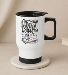BK Gift Coffee Tasarımlı Kulplu Beyaz Çelik Bardak Termos Mug 450ml-6, Sevgiliye Hediye, Arkadaşa Hediye, Eşe Hediye