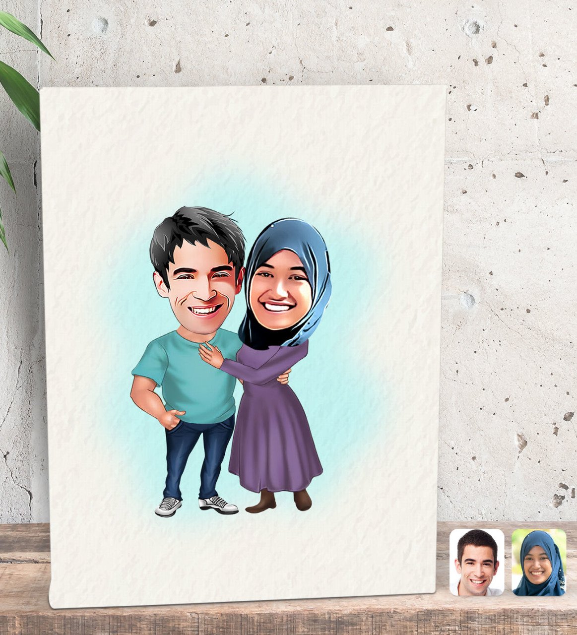Kişiye Özel Sevgililer Karikatürlü Dekoratif Mini Kanvas Tablo 15x20cm-61