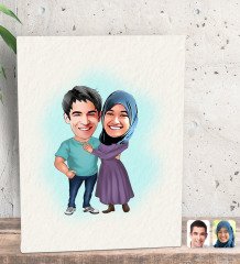 Kişiye Özel Sevgililer Karikatürlü Dekoratif Mini Kanvas Tablo 15x20cm-61