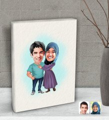 Kişiye Özel Sevgililer Karikatürlü Dekoratif Mini Kanvas Tablo 15x20cm-61