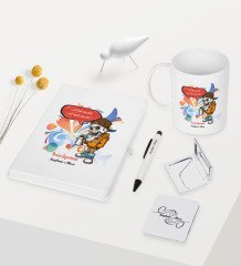 Kişiye Özel Resim Öğretmeni Temalı Beyaz Defter Kalem Kupa Ayna Seti