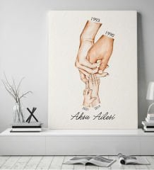 BK Gift Kişiye Özel El Ele Tutuşan Aile Tasarımlı Renkli Kanvas Tablo-2 50x70, Anneye Hediye, Aile Hediyesi
