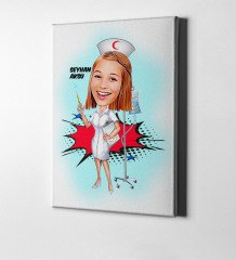 Kişiye Özel Hemşire Karikatür Kanvas Tablo (50 x 70 cm.) 2