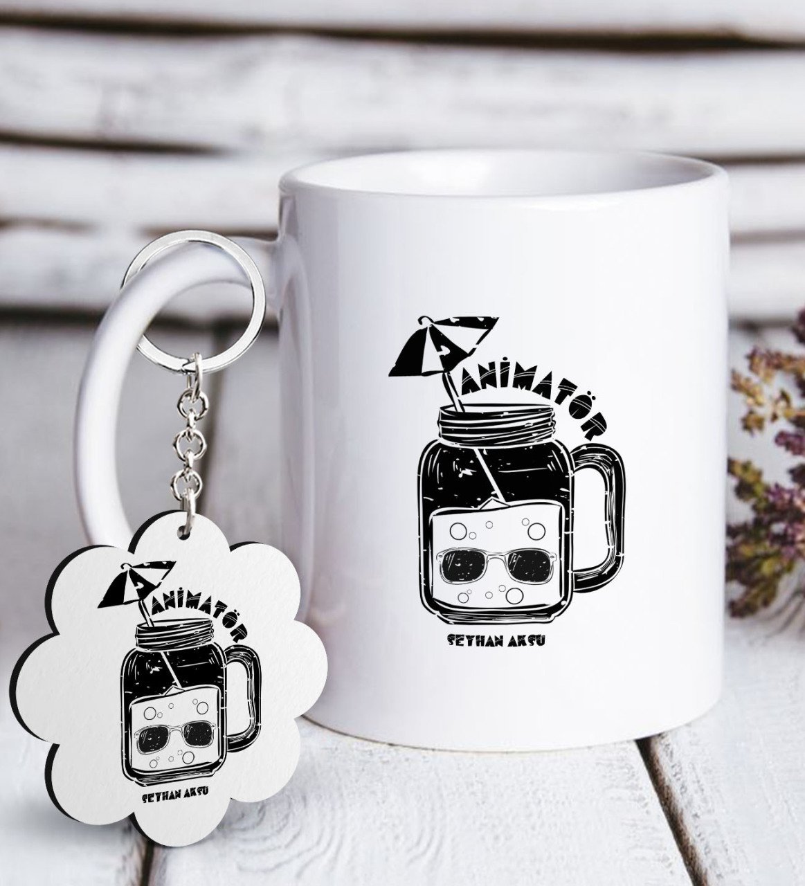 Kişiye Özel Mesleki Animatör Beyaz Kupa ve Anahtarlık Hediye Seti-2