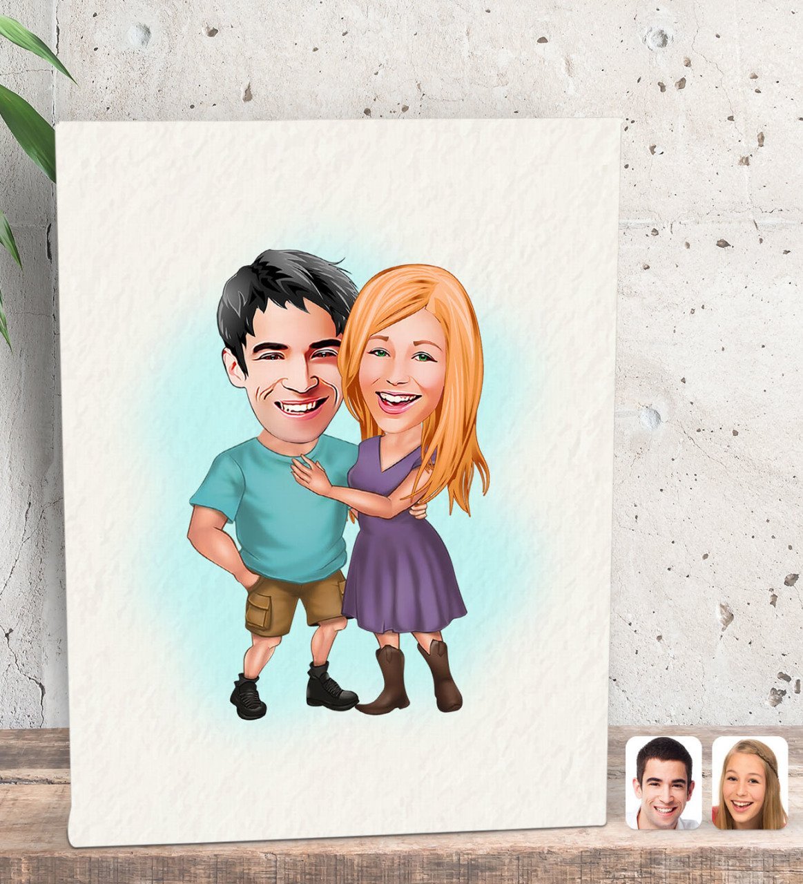 Kişiye Özel Sevgililer Karikatürlü Dekoratif Mini Kanvas Tablo 15x20cm-80