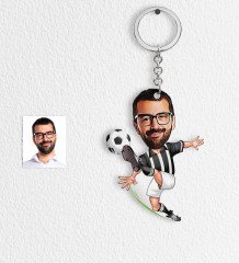 Kişiye Özel Futbolcu Siyah Beyaz Karikatür Anahtarlık - 1