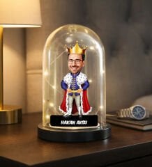 BK Gift Kişiye Özel Kral Tasarımlı Karikatür Led Işıklı Cam Fanus Biblo -1, Sevgiliye-Arkadaşa Hediye, Doğum Günü Hediyesi