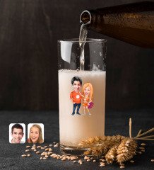 Kişiye Özel Sevgililer Karikatürlü Renkli Baskılı Hiball Bira Bardağı-54