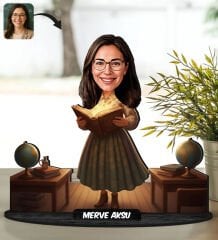 BK Gift Kişiye Özel Kadın Öğretmen Tasarımlı Karikatür Biblo -4, Öğretmene Hediye, Öğretmenler Günü Hediyesi