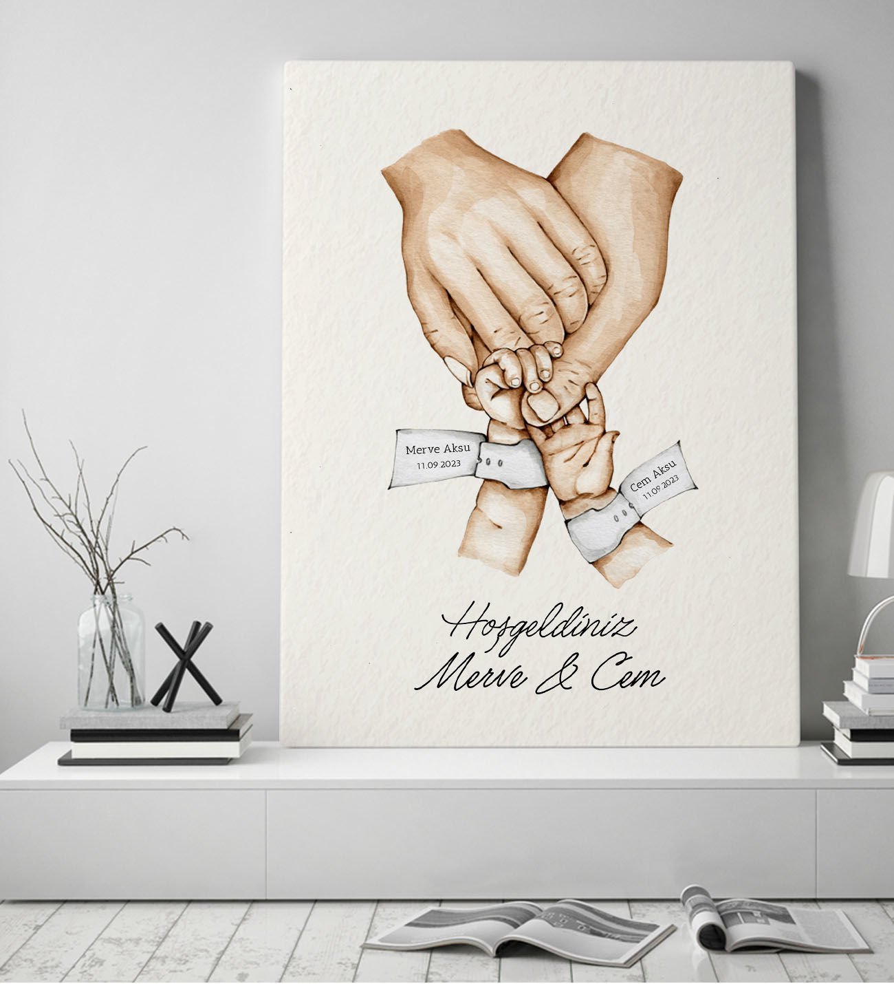 BK Gift Kişiye Özel El Ele Tutuşan Aile Tasarımlı Renkli Kanvas Tablo-3 50x70, Anneye Hediye, Aile Hediyesi