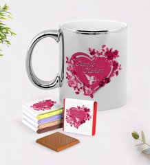 Kişiye Özel Sevgililer Günü Krom Kupa ve Çikolata Hediye Seti-3