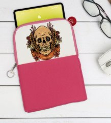 BK Gift Kurukafa Tasarımlı Taşınabilir Koruyucu Tablet Kılıfı & Organizer Çanta - Pembe-1