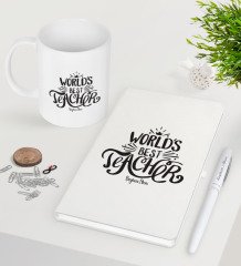 Kişiye Özel Dünyanın En İyi Öğretmeni Beyaz Defter Kalem Kupa Seti-30