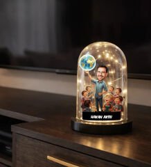 BK Gift Kişiye Özel Erkek Öğretmen Tasarımlı Karikatür Led Işıklı Cam Fanus Biblo -1, Öğretmene Hediye, Öğretmenler Günü Hediyesi