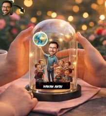 BK Gift Kişiye Özel Erkek Öğretmen Tasarımlı Karikatür Led Işıklı Cam Fanus Biblo -1, Öğretmene Hediye, Öğretmenler Günü Hediyesi