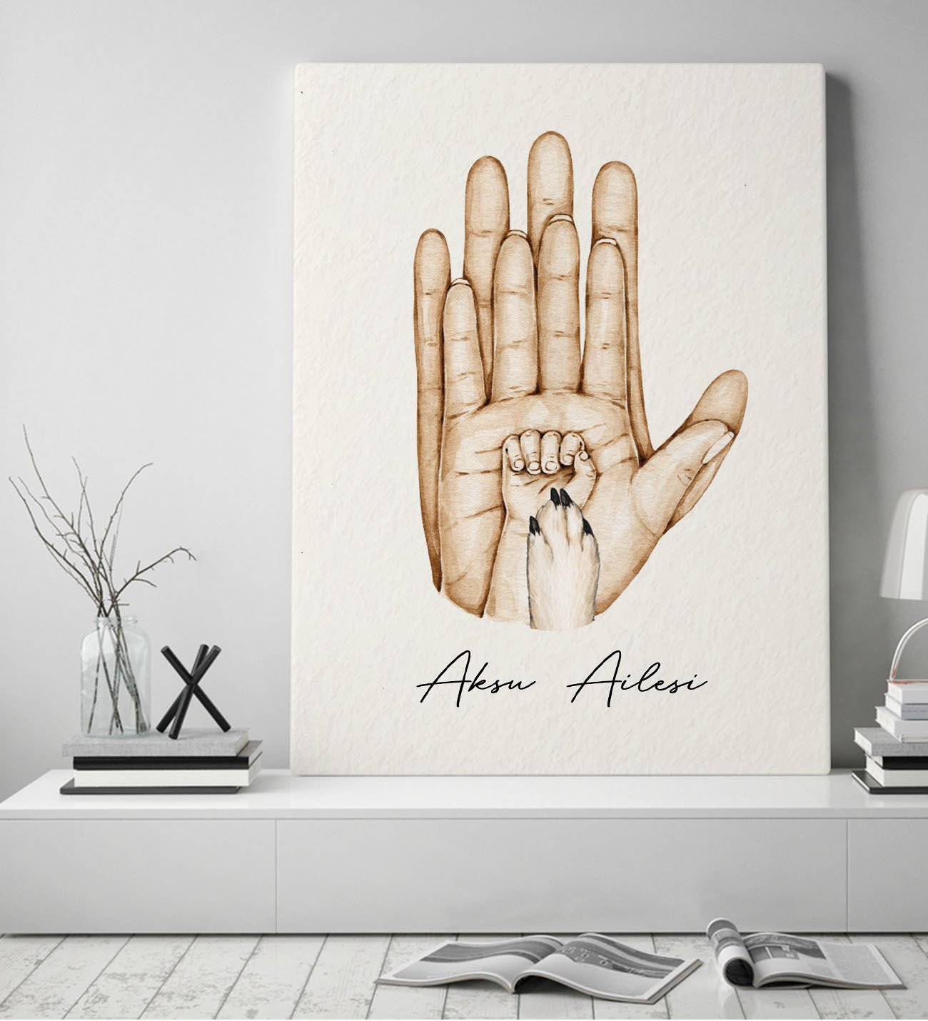 BK Gift Kişiye Özel El Ele Tutuşan Aile Tasarımlı Renkli Kanvas Tablo-4 50x70, Anneye Hediye, Aile Hediyesi